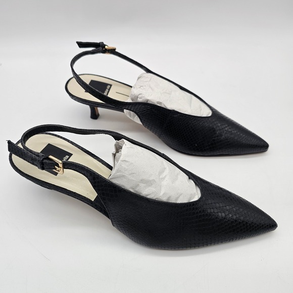 Dolce Vita Shoes - Dolce Vita Alenna Slingback Heels Womens 7.5 Black Embossed Leather Kitten Heel